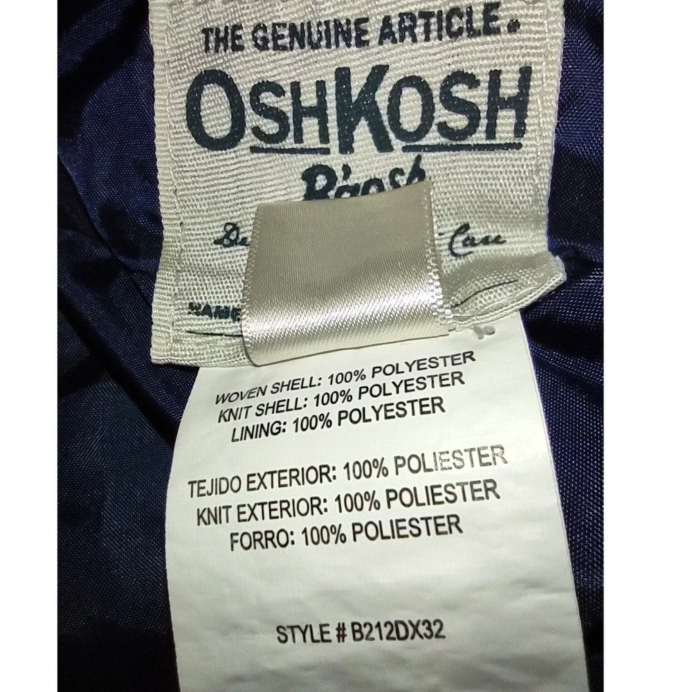 OshKosh Jacket Boys Size 12 Puffer Blue Black Winter Parka Coat Hooded Retro